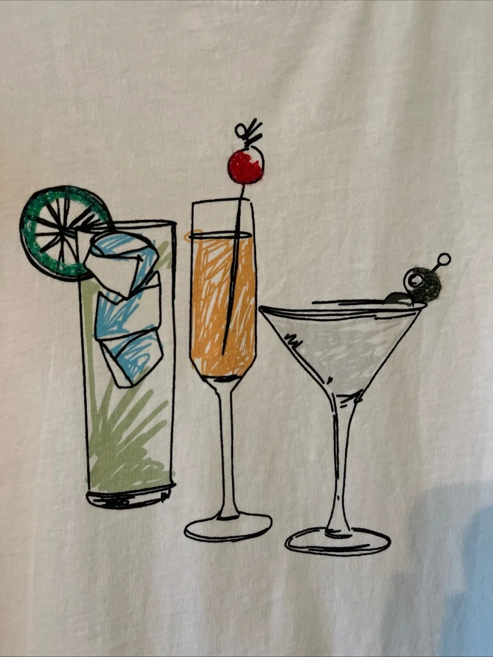 Women’s J. Crew Collectors Tee White Short Sleeve Martini Cocktail Shirt Large